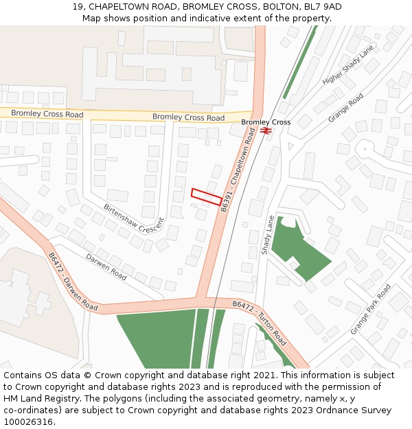 19, CHAPELTOWN ROAD, BROMLEY CROSS, BOLTON, BL7 9AD: Location map and indicative extent of plot