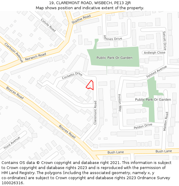 19, CLAREMONT ROAD, WISBECH, PE13 2JR: Location map and indicative extent of plot