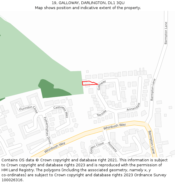 19, GALLOWAY, DARLINGTON, DL1 3QU: Location map and indicative extent of plot