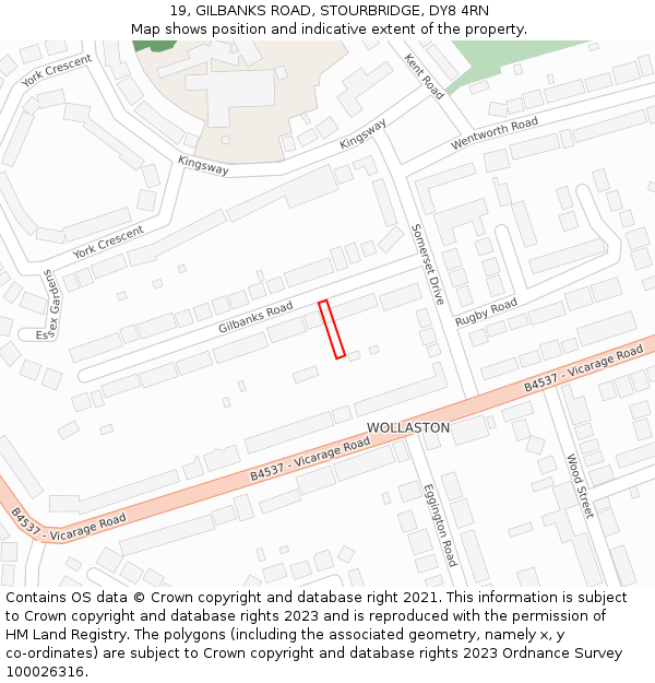 19, GILBANKS ROAD, STOURBRIDGE, DY8 4RN: Location map and indicative extent of plot