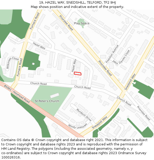 19, HAZEL WAY, SNEDSHILL, TELFORD, TF2 9HJ: Location map and indicative extent of plot