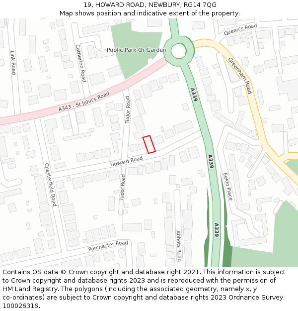 19, HOWARD ROAD, NEWBURY, RG14 7QG: Location map and indicative extent of plot