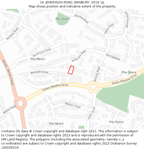 19, JENKINSON ROAD, BANBURY, OX16 1JL: Location map and indicative extent of plot
