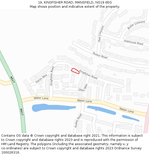 19, KINGFISHER ROAD, MANSFIELD, NG19 6EG: Location map and indicative extent of plot