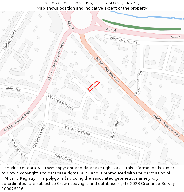19, LANGDALE GARDENS, CHELMSFORD, CM2 9QH: Location map and indicative extent of plot