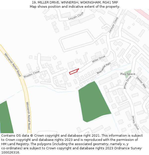 19, MILLER DRIVE, WINNERSH, WOKINGHAM, RG41 5RP: Location map and indicative extent of plot