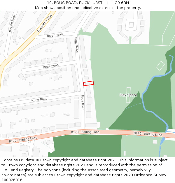 19, ROUS ROAD, BUCKHURST HILL, IG9 6BN: Location map and indicative extent of plot