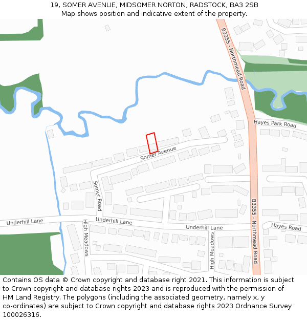 19, SOMER AVENUE, MIDSOMER NORTON, RADSTOCK, BA3 2SB: Location map and indicative extent of plot