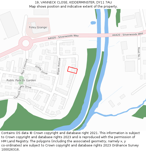 19, VANNECK CLOSE, KIDDERMINSTER, DY11 7AU: Location map and indicative extent of plot