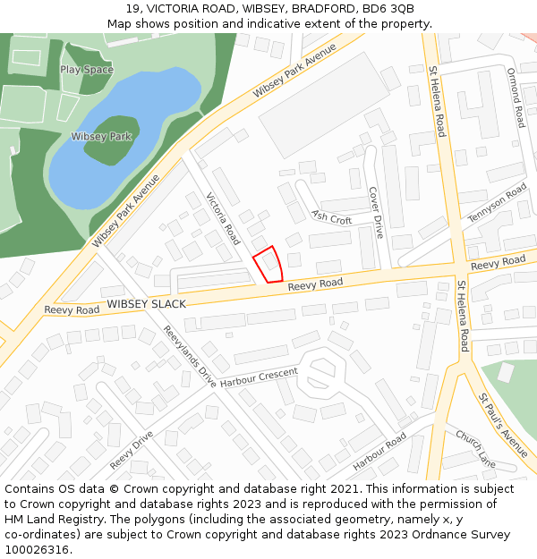 19, VICTORIA ROAD, WIBSEY, BRADFORD, BD6 3QB: Location map and indicative extent of plot