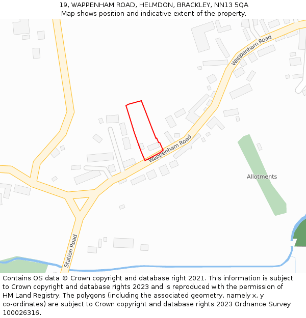 19, WAPPENHAM ROAD, HELMDON, BRACKLEY, NN13 5QA: Location map and indicative extent of plot