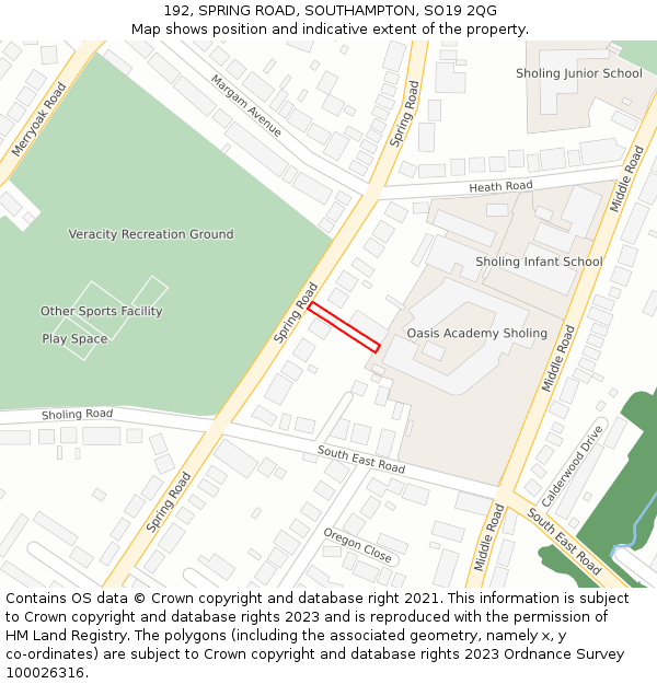 192, SPRING ROAD, SOUTHAMPTON, SO19 2QG: Location map and indicative extent of plot
