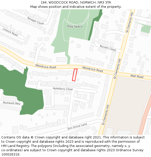 194, WOODCOCK ROAD, NORWICH, NR3 3TA: Location map and indicative extent of plot