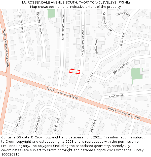 1A, ROSSENDALE AVENUE SOUTH, THORNTON-CLEVELEYS, FY5 4LY: Location map and indicative extent of plot