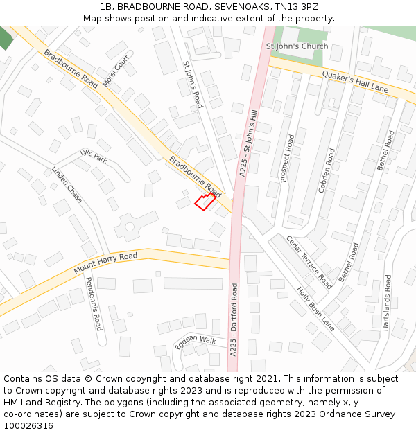 1B, BRADBOURNE ROAD, SEVENOAKS, TN13 3PZ: Location map and indicative extent of plot