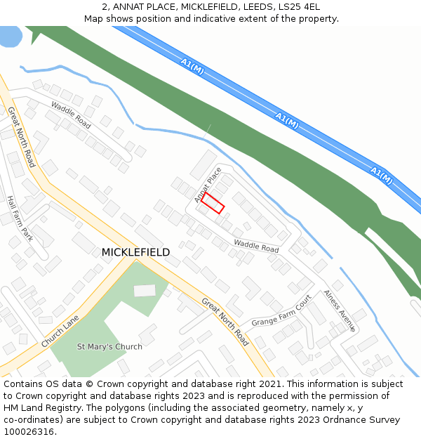 2, ANNAT PLACE, MICKLEFIELD, LEEDS, LS25 4EL: Location map and indicative extent of plot