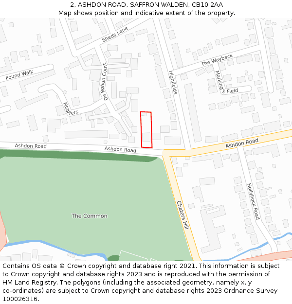 2, ASHDON ROAD, SAFFRON WALDEN, CB10 2AA: Location map and indicative extent of plot