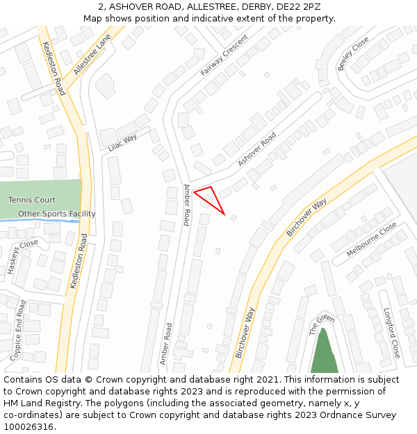 2, ASHOVER ROAD, ALLESTREE, DERBY, DE22 2PZ: Location map and indicative extent of plot