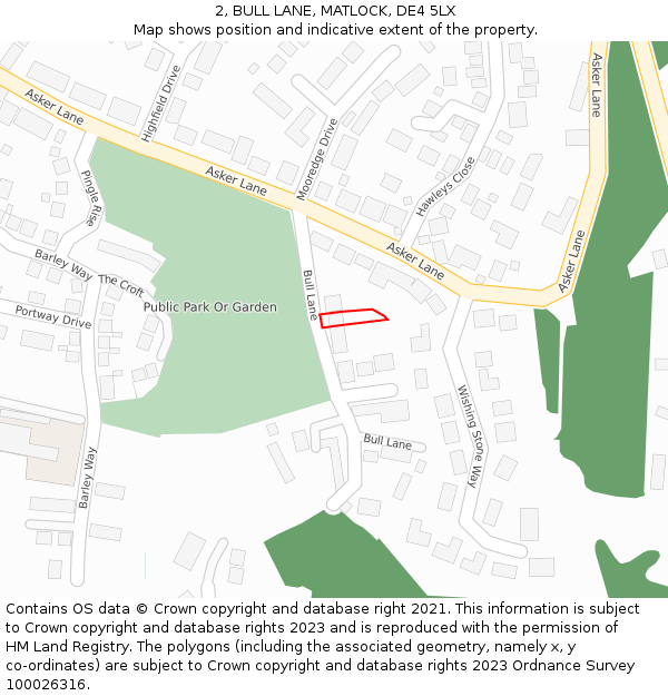 2, BULL LANE, MATLOCK, DE4 5LX: Location map and indicative extent of plot