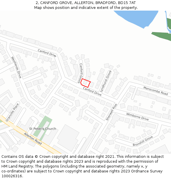 2, CANFORD GROVE, ALLERTON, BRADFORD, BD15 7AT: Location map and indicative extent of plot