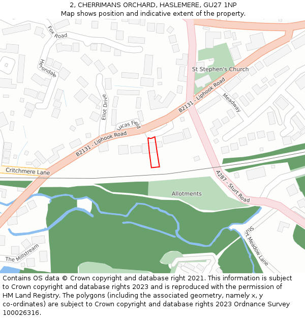 2, CHERRIMANS ORCHARD, HASLEMERE, GU27 1NP: Location map and indicative extent of plot