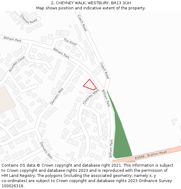2, CHEYNEY WALK, WESTBURY, BA13 3UH: Location map and indicative extent of plot