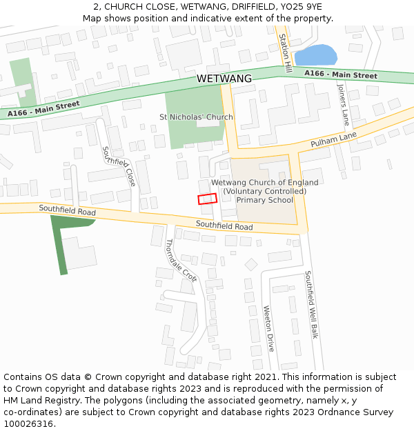 2, CHURCH CLOSE, WETWANG, DRIFFIELD, YO25 9YE: Location map and indicative extent of plot