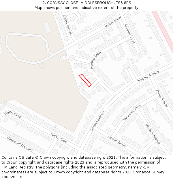 2, CORNSAY CLOSE, MIDDLESBROUGH, TS5 8PS: Location map and indicative extent of plot