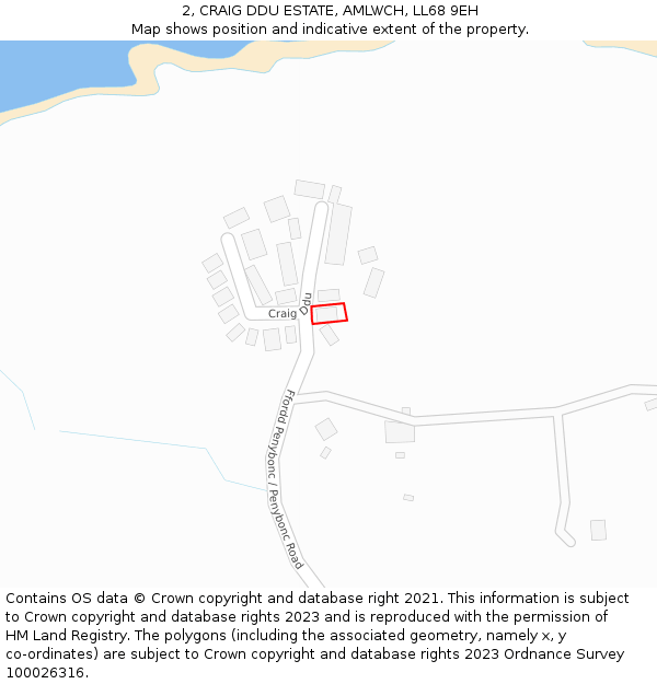 2, CRAIG DDU ESTATE, AMLWCH, LL68 9EH: Location map and indicative extent of plot