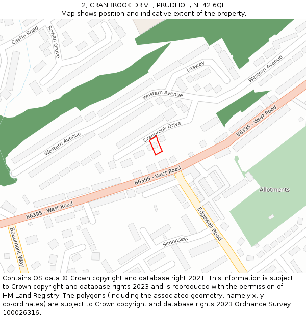 2, CRANBROOK DRIVE, PRUDHOE, NE42 6QF: Location map and indicative extent of plot