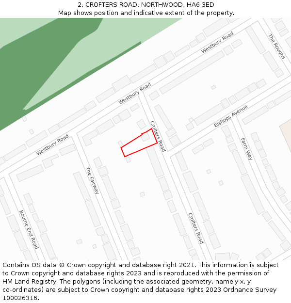 2, CROFTERS ROAD, NORTHWOOD, HA6 3ED: Location map and indicative extent of plot