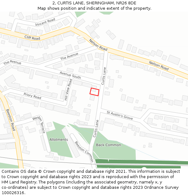 2, CURTIS LANE, SHERINGHAM, NR26 8DE: Location map and indicative extent of plot