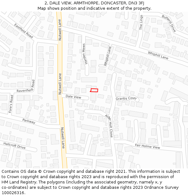 2, DALE VIEW, ARMTHORPE, DONCASTER, DN3 3FJ: Location map and indicative extent of plot