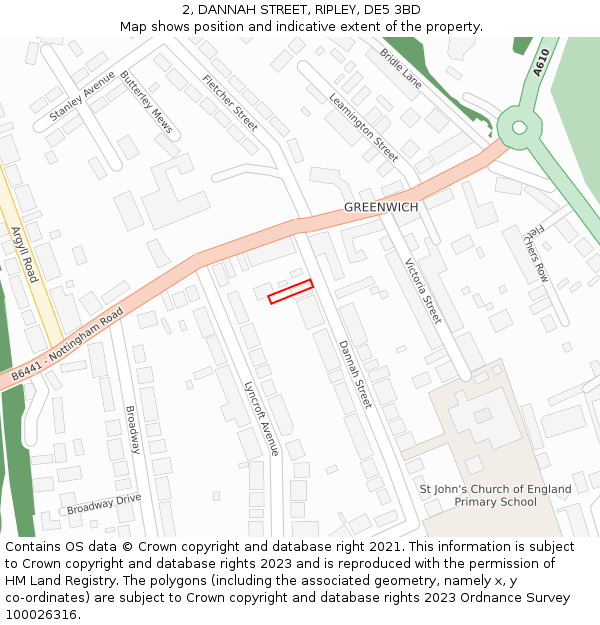 2, DANNAH STREET, RIPLEY, DE5 3BD: Location map and indicative extent of plot