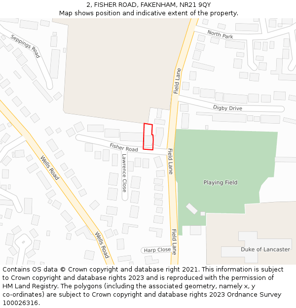 2, FISHER ROAD, FAKENHAM, NR21 9QY: Location map and indicative extent of plot