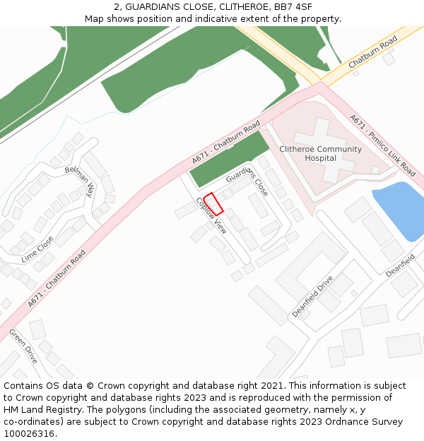 2, GUARDIANS CLOSE, CLITHEROE, BB7 4SF: Location map and indicative extent of plot