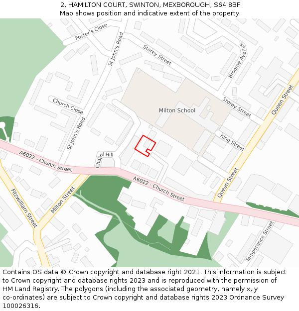 2, HAMILTON COURT, SWINTON, MEXBOROUGH, S64 8BF: Location map and indicative extent of plot