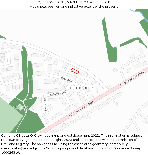 2, HERON CLOSE, MADELEY, CREWE, CW3 9TD: Location map and indicative extent of plot