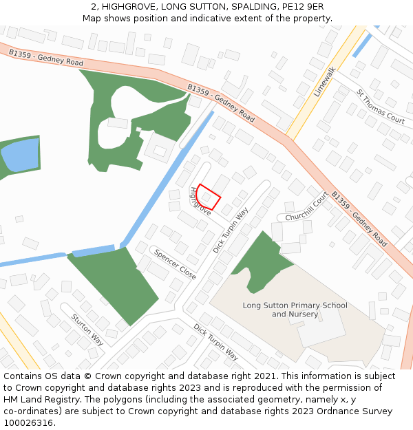 2, HIGHGROVE, LONG SUTTON, SPALDING, PE12 9ER: Location map and indicative extent of plot