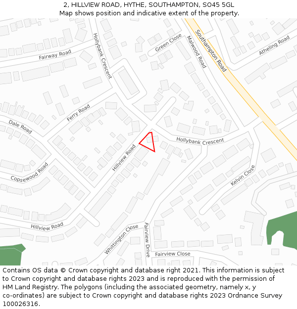2, HILLVIEW ROAD, HYTHE, SOUTHAMPTON, SO45 5GL: Location map and indicative extent of plot