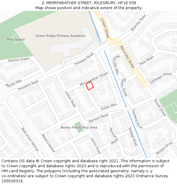2, MERRYWEATHER STREET, AYLESBURY, HP18 0YB: Location map and indicative extent of plot