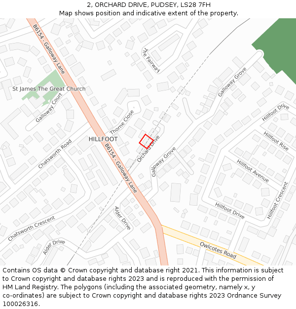 2, ORCHARD DRIVE, PUDSEY, LS28 7FH: Location map and indicative extent of plot