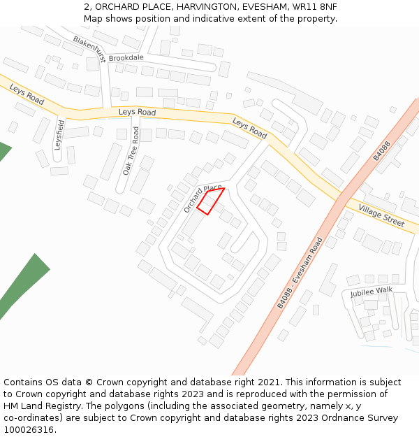 2, ORCHARD PLACE, HARVINGTON, EVESHAM, WR11 8NF: Location map and indicative extent of plot
