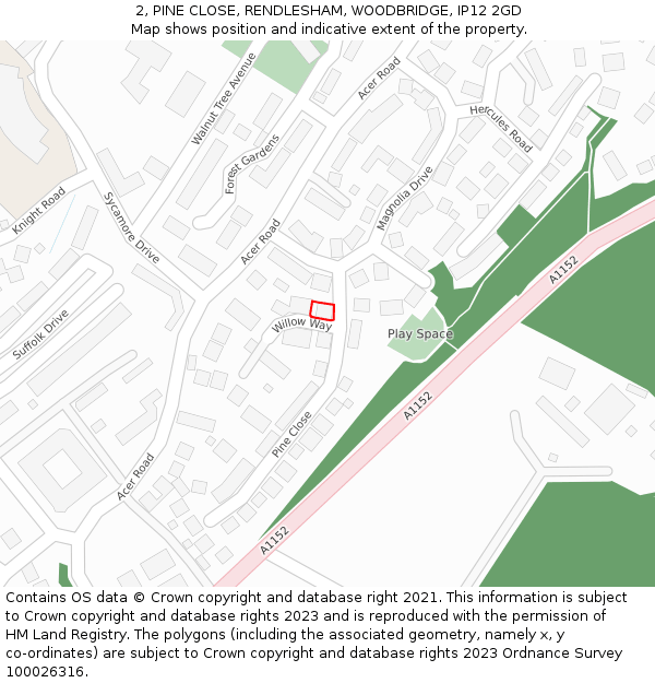 2, PINE CLOSE, RENDLESHAM, WOODBRIDGE, IP12 2GD: Location map and indicative extent of plot