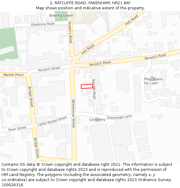 2, RATCLIFFE ROAD, FAKENHAM, NR21 8AY: Location map and indicative extent of plot