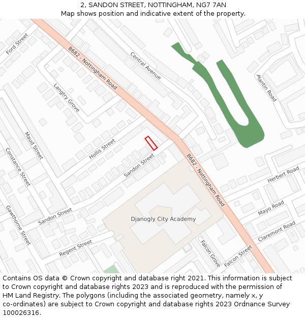 2, SANDON STREET, NOTTINGHAM, NG7 7AN: Location map and indicative extent of plot