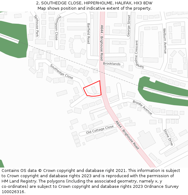 2, SOUTHEDGE CLOSE, HIPPERHOLME, HALIFAX, HX3 8DW: Location map and indicative extent of plot