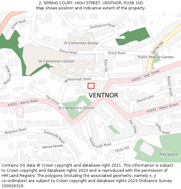 2, SPRING COURT, HIGH STREET, VENTNOR, PO38 1SD: Location map and indicative extent of plot