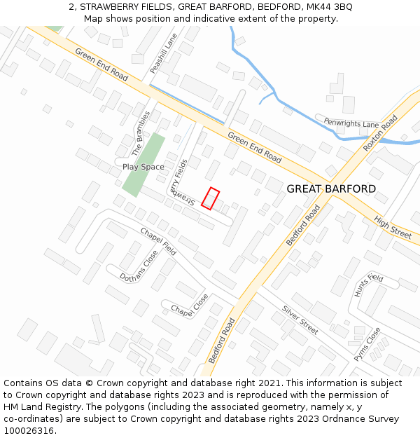 2, STRAWBERRY FIELDS, GREAT BARFORD, BEDFORD, MK44 3BQ: Location map and indicative extent of plot