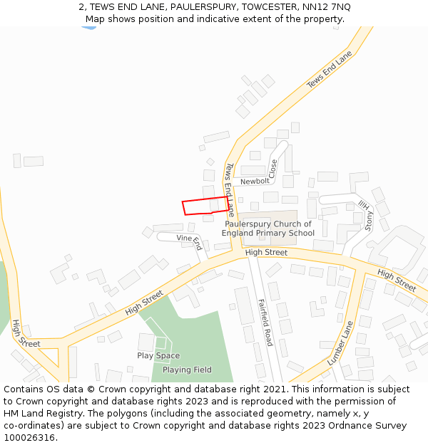 2, TEWS END LANE, PAULERSPURY, TOWCESTER, NN12 7NQ: Location map and indicative extent of plot